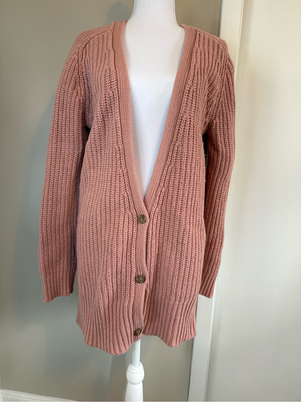 Banana Republic Dusty Rose Pink Chunky Knit Boyfriend Cardigan Sweater L